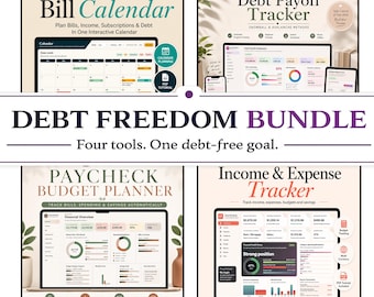 Skuldbetalningsspårningspaket | Skuldbetalningskalkylblad, budgetplanerare, budget per lönecheck, fakturakalender, utgiftsspårare