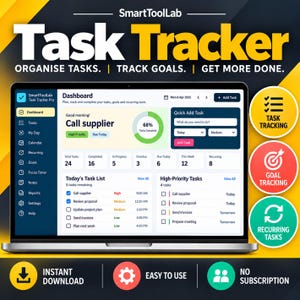 Task Tracker, Productivity Tracker, Goal Tracker, Digital To Do List & Daily Schedule
