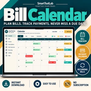 Factuurkalender | Maandelijks overzicht van facturen, betalingsoverzicht, budgetkalender en factuurplanner