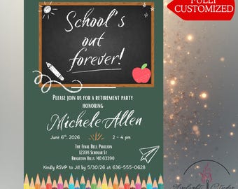 Invitación personalizada para la jubilación de un profesor / Invitación digital personalizada / PDF, PNG