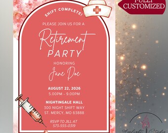 Invitación personalizada de jubilación para enfermeras / Invitación digital personalizada / PDF, PNG