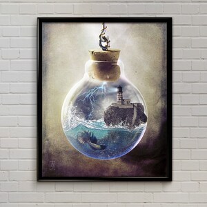 Grillig schilderij vuurtorenaquarium
