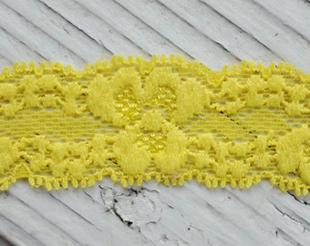 Yellow Floral Stretch Lace - 1 Inch Elastic Lace Trim, By The Yard
