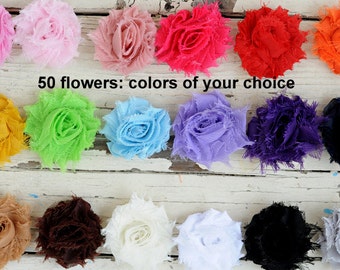 Mini Shabby Flowers - Fabric Flowers - Set of 50 - Chiffon Frayed Flower - 1.5" Flower - You Choose Colors - Wholesale Fabric Flower - MINIS