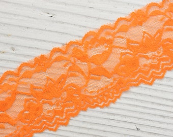 Elastic Lace - ORANGE - 2" Stretch Lace - Lace Trim - Elastic Lace by Yard - 2" Lace - Wide Lace - 2 inch Stretch Lace Yardage - Thick Lace