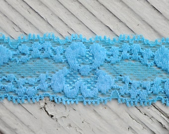 Lace Elastic - TURQUOISE - 1" Stretch Lace Elastic - Thin Elastic Lace Trim - Lace by the Yard - 1" Lace - Lace for Garters and Headbands