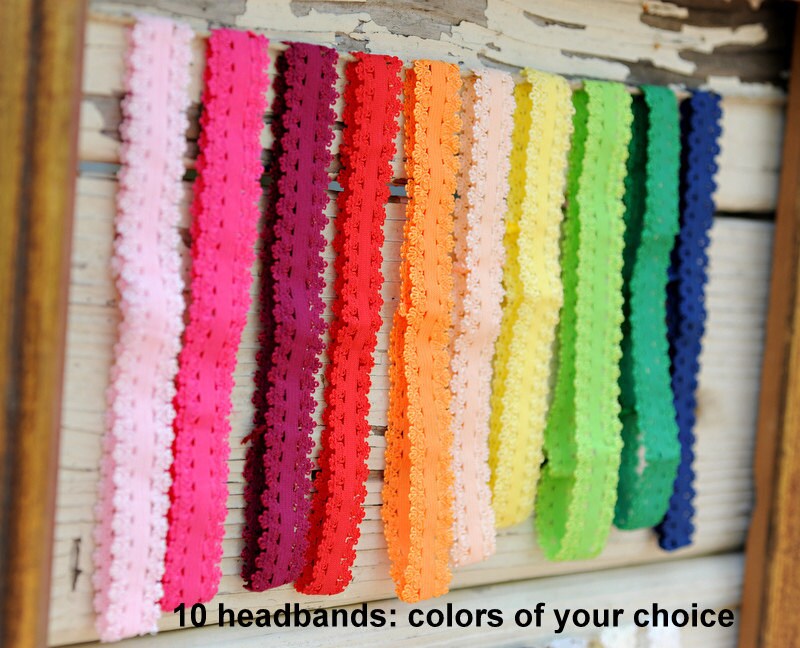 Skinny Lace Headbands Wholesale - Set of 10  - 3/4" Frilly Elast…