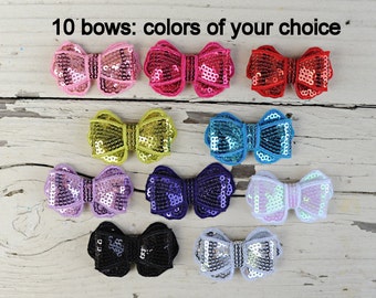 Sequin Bows - New Style Sequin Bows - Fancy Sequin Bows - Wholesale Sequin Bows - Set of 10 - 2 Inch Sequin Bows For Headbands and Clips