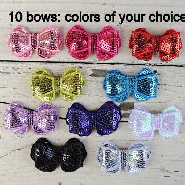 Sequin Bows - New Style Sequin Bows - Fancy Sequin Bows - Wholesale Sequin Bows - Set of 10 - 2 Inch Sequin Bows For Headbands and Clips
