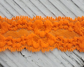 Orange Stretch Lace - 1" Elastic Lace Trim, Garters, Headbands