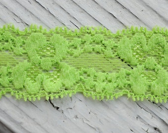 Lime Green Lace Elastic - 1 Inch Stretch Lace Trim, By the Yard