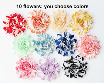 Shabby Flowers - Striped Flowers - Fabric Flowers - You Choose 10 Fabric Flowers - Chiffon Flower Rosettes - Flower Trim - Wholesale Flowers