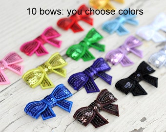 Sequin Bows - Wholesale Sequin Bows - Set of 10 - You Pick Your Colors - 2 Inch Sequin Bows For Headbands and Clips