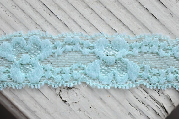 Stretch Lace - AQUA  - 1" Elastic Lace - Lace Trim - Elastic Lace by the Yard - 1" Lace - 1 inch Elastic Lace Yardage - Skinny Lace