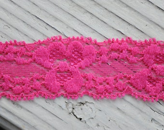 Elastic Lace - HOT PINK - 1" Stretch Lace Elastic - Thin Elastic Lace - Elastic Lace by the Yard - 1" Lace - Lace for Garters and Headbands