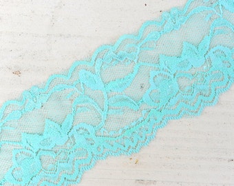 Stretch Lace - AQUA - 2" Elastic Lace - Stretch Lace Trim - Elastic Lace by the Yard - 2" Lace - 2 inch Elastic Lace Yardage - Wide Lace