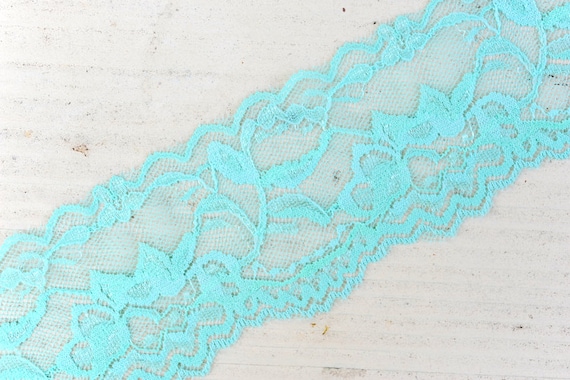 Stretch Lace AQUA 2 Elastic Lace Stretch Lace Trim Elastic Lace by the Yard 2 Lace 2 inch Elastic Lace Yardage Wide Lace