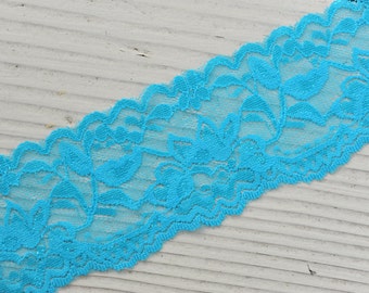 Elastic Lace - TURQUOISE - 2" Stretch Elastic Lace - Thick Lace Trim - Stretch Lace by the Yard - 2" Lace - 2 inch Lace Yardage - Wide Lace