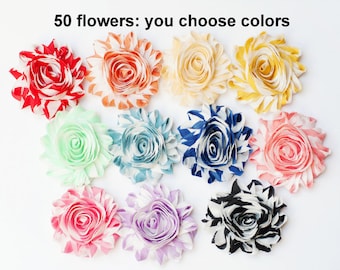 Striped Shabby Flowers - Wholesale Fabric Flowers - You Choose 50 Fabric Flowers - Chiffon Flower Rosettes - Flower Trim - Wholesale Flowers