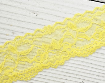 Elastic Stretch Lace - YELLOW - 2" Lace Elastic - Wide Stretch Lace Trim - Lace Elastic Yardage - 2" Lace - 2 inch Elastic Lace - Thick Lace