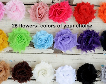 Mini Shabby Flowers - Small Fabric Flowers - 1.5" Chiffon Frayed Flowers - Set of 25 - You Choose Colors - Wholesale Fabric Flower - MINI