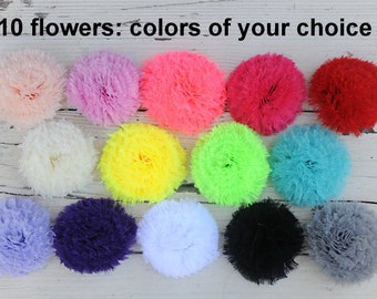 RANDOM MIX - Snowball Puff Flowers - Large Shabby Flowers - Frayed Chiffon Flowers - 3" Fluff Flowers - Set of 10 - Chiffon Rosette