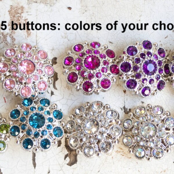 Large Rhinestone Buttons - Set of 5 Limited Edition 28mm - YOU PICK COLORS -  Acrylic Plastic Rhinestone Buttons