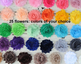 Shabby Flowers - chiffon gerafelde bloemen - stoffen bloemen - bloemen chiffon stof - 2,5" bloem - kleuren aan jou keuze - set van 25 - normaal