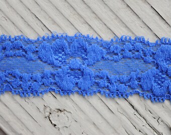 Stretch Elastic Lace - BLUE - 1" Lace Elastic - Skinny Lace Elastic - Elastic Lace by the Yard - 1" Lace - Lace Trim - Lace for Garters