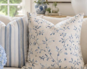 Coastal Vine Pillow Cover Blue Botanical Throw Pillow Cover Hamptons Decor Coastal Cottage Cushion Cover Nancy Meyers Style Pillow Cover