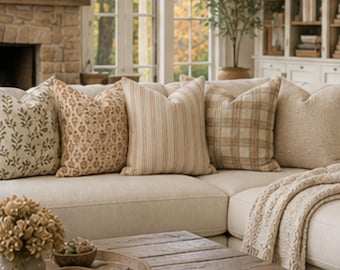 Herbstkissenbezug, neutrale Herbstkissenbezüge, Vintage-Blumen- und Karomuster, Designer-inspiriert, gemütliche Landhausdeko, Kissenbezüge zum Kombinieren