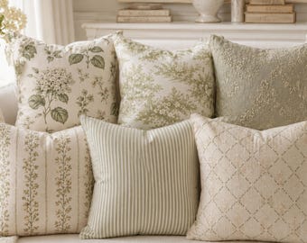 Bedruckte Kissenbezüge mit Salbei-Hortensien-Motiv im Hamptons-Stil, Küsten-Cottage-Set, luxuriöse Dekokissen mit Salbei-Blumenmuster zum Kombinieren