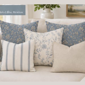 Blue Coastal Floral Pillow Collection | Hamptons Pillow Set | Nancy Meyers Decor | Cottage Blue Throw Pillows | Mix and Match Set