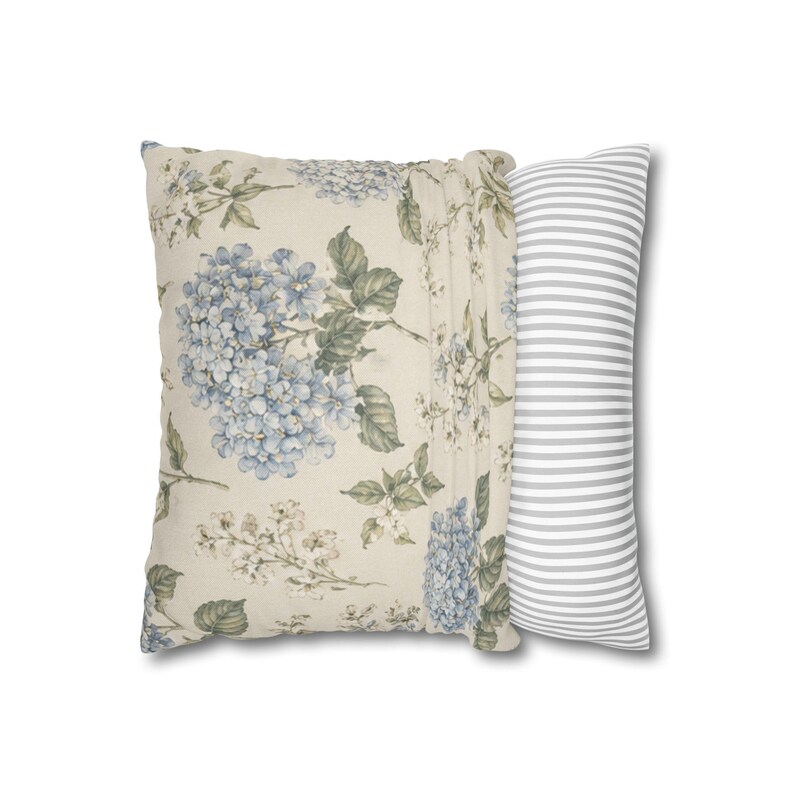 Blue Hydrangea Floral Pillowcase,Coastal Cottagecore Pillow Cover,Designer Inspired Botanical Throw Pillow,French Country Cushion image 4