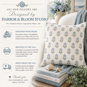 French Floral Pillow Cover Coastal Cottage Throw Pillow Blue Botanical Cushion Hamptons Decor Nancy Meyers Style Pillow image 7