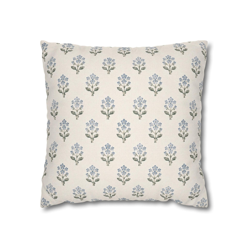 French Floral Pillow Cover Coastal Cottage Throw Pillow Blue Botanical Cushion Hamptons Decor Nancy Meyers Style Pillow image 9