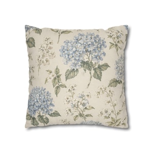 Blue Hydrangea Floral Pillowcase,Coastal Cottagecore Pillow Cover,Designer Inspired Botanical Throw Pillow,French Country Cushion image 16