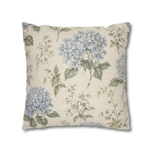 Blue Hydrangea Floral Pillowcase,Coastal Cottagecore Pillow Cover,Designer Inspired Botanical Throw Pillow,French Country Cushion image 17