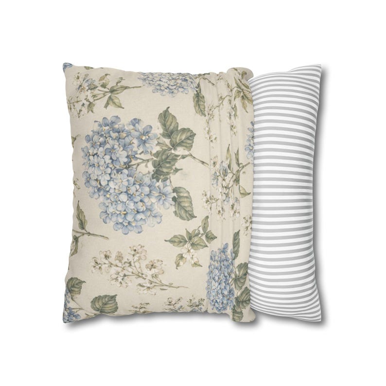 Blue Hydrangea Floral Pillowcase,Coastal Cottagecore Pillow Cover,Designer Inspired Botanical Throw Pillow,French Country Cushion image 15