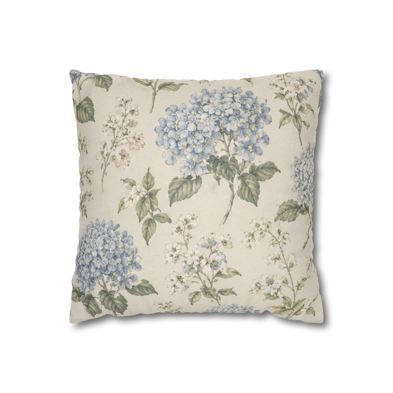 Blue Hydrangea Floral Pillowcase,Coastal Cottagecore Pillow Cover,Designer Inspired Botanical Throw Pillow,French Country Cushion image 2