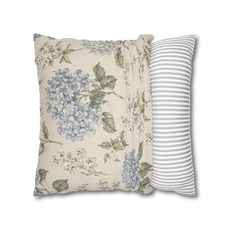 Blue Hydrangea Floral Pillowcase,Coastal Cottagecore Pillow Cover,Designer Inspired Botanical Throw Pillow,French Country Cushion image 18