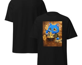 Blue Cat eating ramen Unisex classic tee