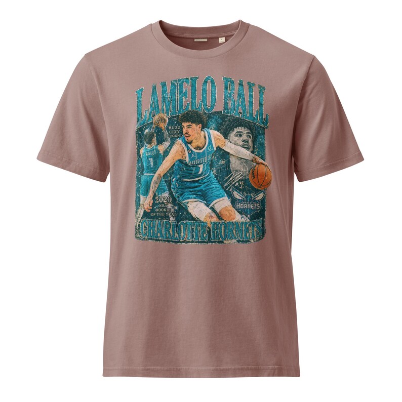 LaMelo Ball Charlotte Hornets Unisex Garment Dyed Vintage T-Shirt worn in look