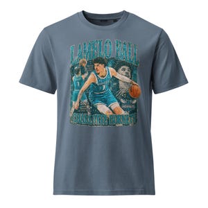 LaMelo Ball Charlotte Hornets Unisex Garment Dyed Vintage T-Shirt worn in look