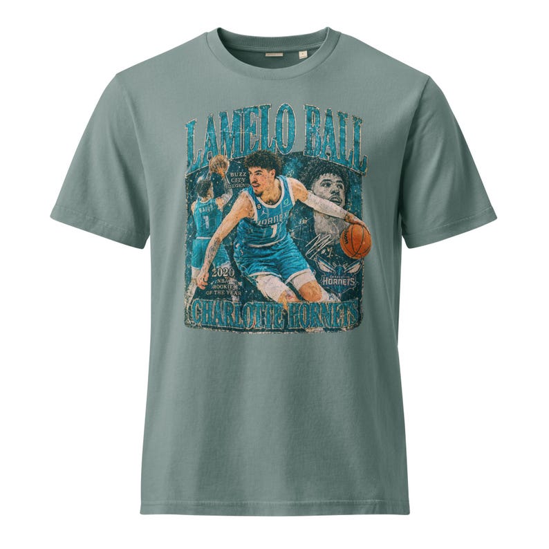 LaMelo Ball Charlotte Hornets Unisex Garment Dyed Vintage T-Shirt worn in look