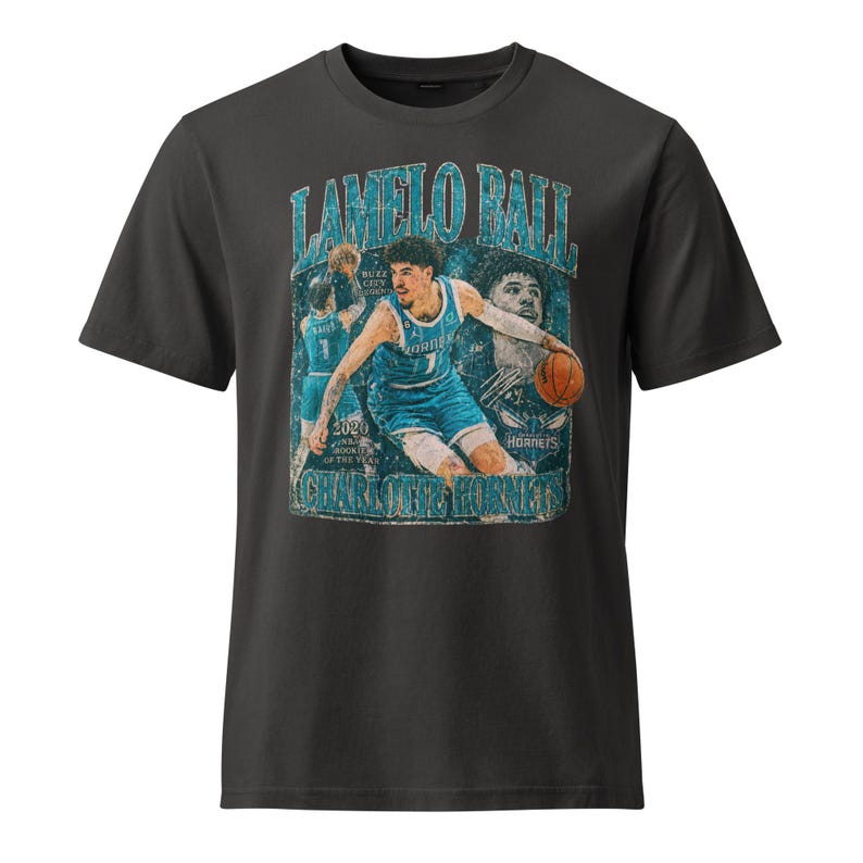 LaMelo Ball Charlotte Hornets Unisex Garment Dyed Vintage T-Shirt worn in look