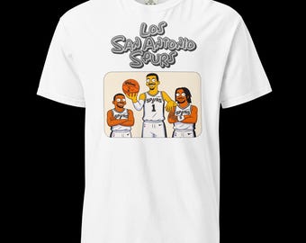 San Antonio Spurs unisex, plaggfärgad, tungvikts-t-shirt med klassisk serietidning och komedistil, vintage-retrografik