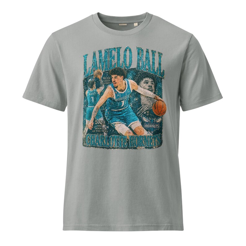 LaMelo Ball Charlotte Hornets Unisex Garment Dyed Vintage T-Shirt worn in look