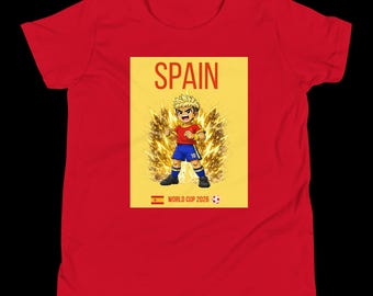 Spanien fotboll ungdoms-T-shirt: Anime-stil 80-tals mangadesign