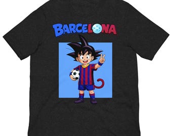 Barcelona Anime  soccer -Blue Unisex t-shirt- soft light- graphic tee-Spain streetwear retro manga futbol